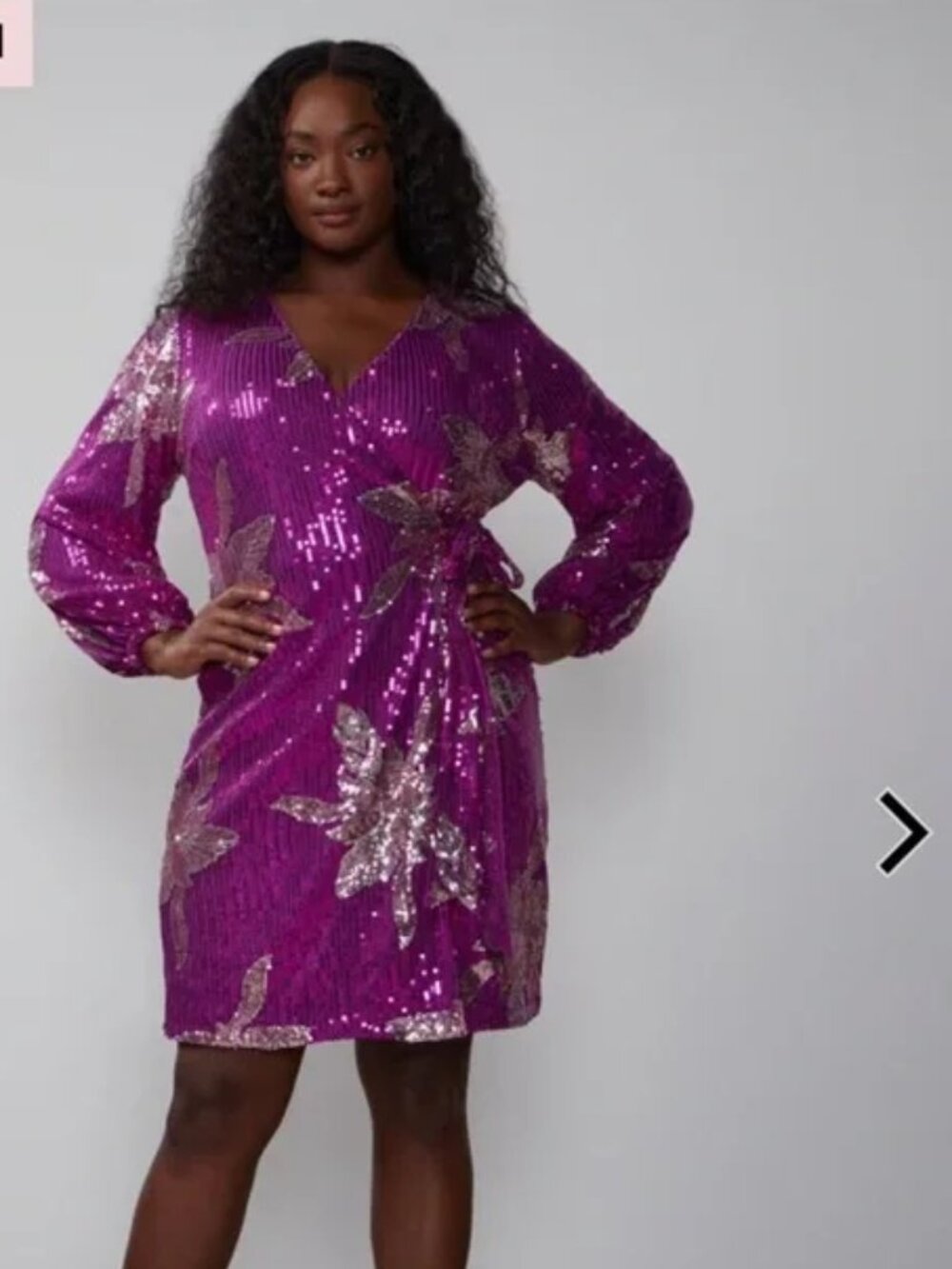 New York & Company Lena Plus Floral Sequin Mini Wrap Dress 3X